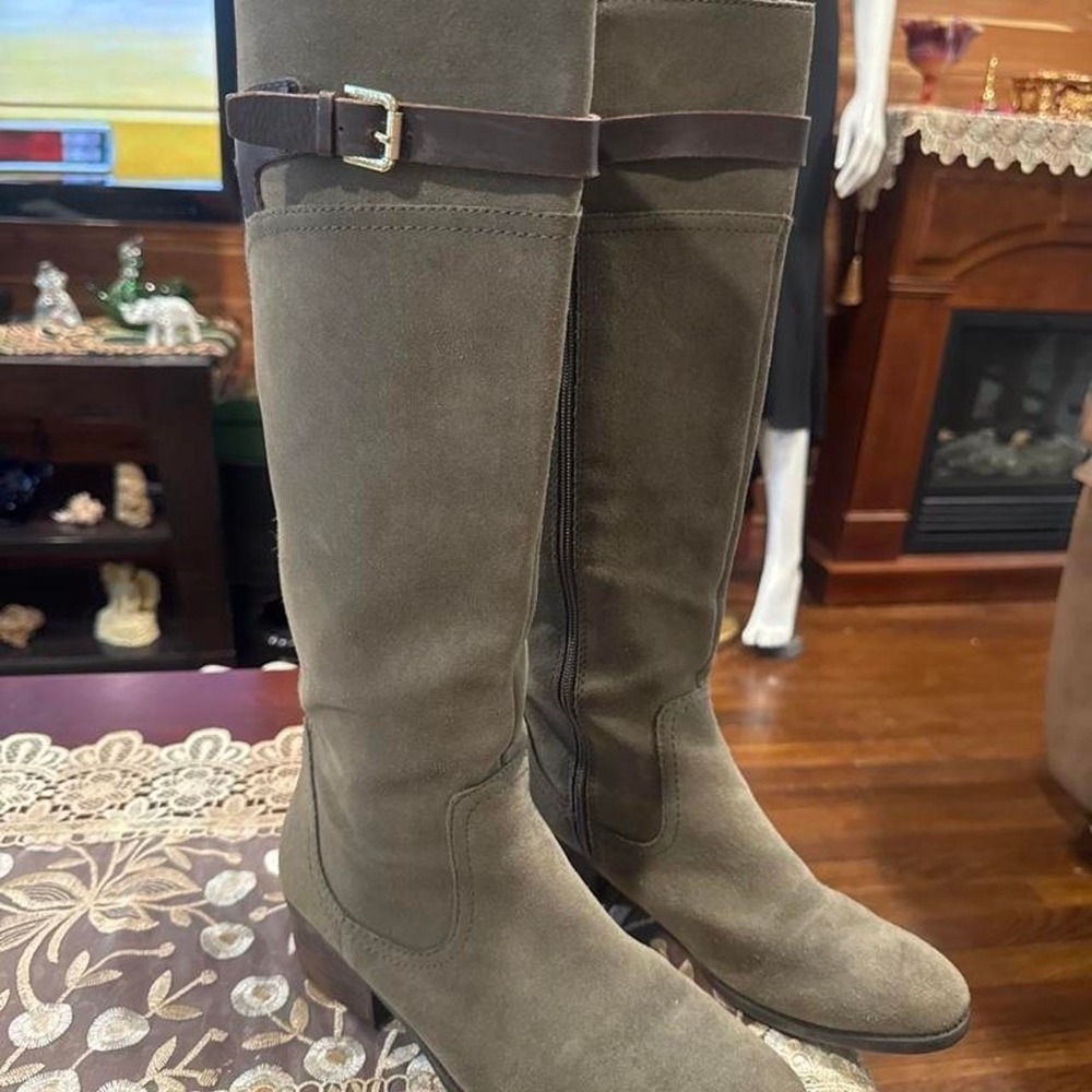 Audrey Brooke Abadore Knee-High Riding Boot Olive Size 8